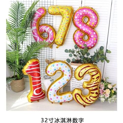 1pc 32inch fruit number Foil Balloons 18inch Donut Ice Cream Helium globos happy Birthday Party Decorations Kids digit air Toys