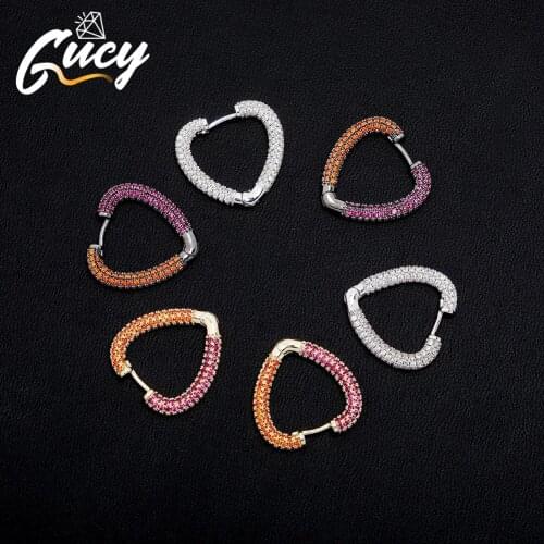 GUCY New Heart Earrings Iced Out Micro Pave Cubic Zirconia Hip Hop Earrings Jewelry For Gift Men Women