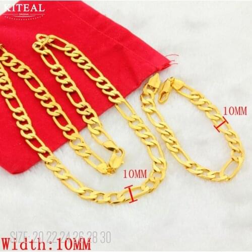 KITEAL aliexpress 24k gold color size 20 22 24 26 28 30 Girl jewelry set Figaro chain african jewelry set wedding