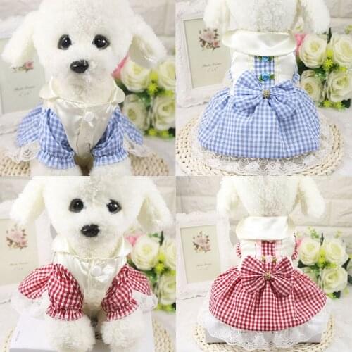 Plaid Bow-knot Small Dog Dress Summer Printed Fashion Pet Dog Princess Dress Cotton Soft Elegant Pet Skirt Wedding Dog Dress