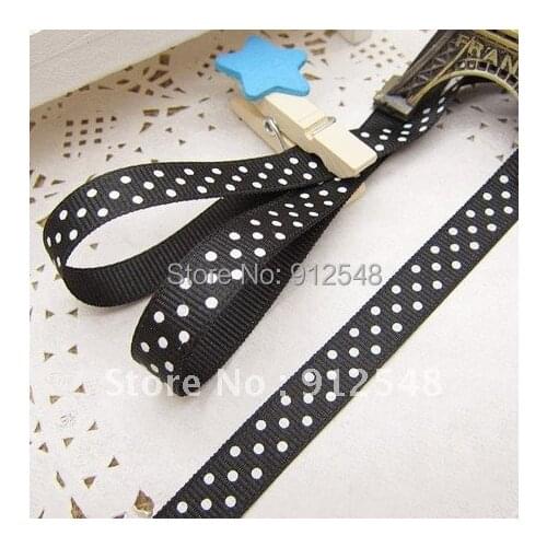 Wholesale 20yards 3/8" 10mm black Polka Dots Grosgrain Ribbon -Free Shipping,yd10007