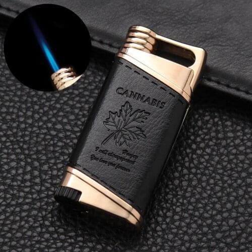 Creative Gas Inflatable Windproof Lighter Straight Jet flame Cigarette Outdoor Metal Leather Smoking Set Accessories
