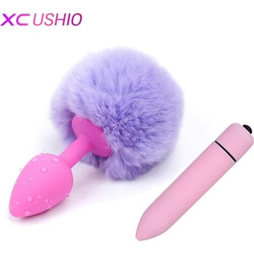 Rabbit Tail Butt Plug With Vibrator Smooth Touch Bunny Silicone Anal Sex Toys For Woman Men Gay Adults Intimate Goods