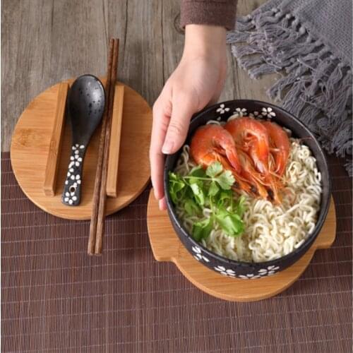 Kitchenware Japanese bowl Instant Noodles Tableware Dining room Tableware Salad Ceramic bowl Bring Wooden Spoon Wooden Chopstick