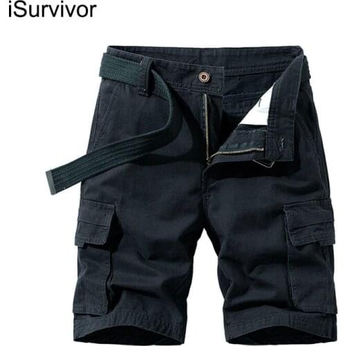 ISurvivor 2021 Summer New Mens Cotton Tooling Shirts Fashion Six Pockets Loose Casual Five-Point Men Shorts Plus Size