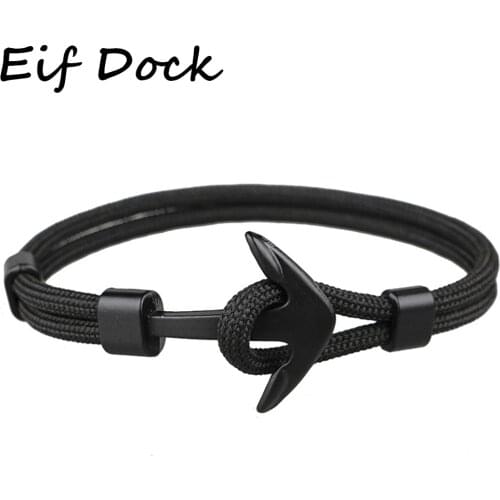 Hot Fashion Black Color Anchor Bracelets Men Charm Survival Rope Chain Paracord Bracelet Male Wrap Metal Sport Hooks Dropshippin