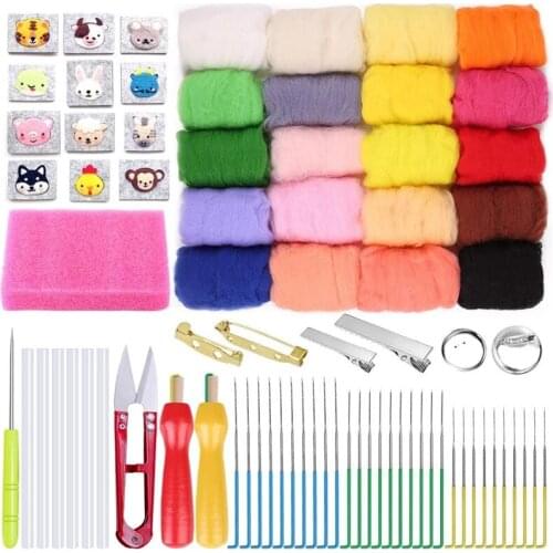 LMDZ 78pcs 20 Colors 10g Needle Wool Roving Felting Starter Kit with Wool Felt Mold Foam Mat Hand Spinning DIY Craft Tools