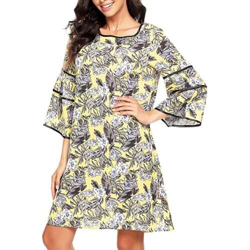 Euroamerican Womens Wear Fashion Leisure Loose Print Half Sleeve Round Collar Versatile Dresses Ladies A-line Dresses Clothing