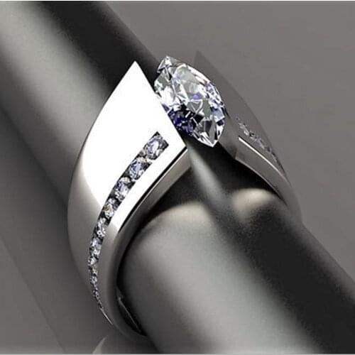 Fashion Women Marquise Cut Cubic Zirconia Geometric Ring Wedding Jewelry Gift