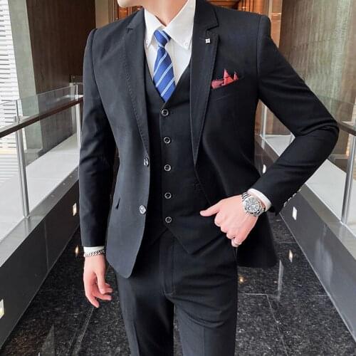 Mens Suits with Pants Stripe Mens Blazer Slim Fit Wedding Male Groom Tuxedos suit Prom (Jacket+Pants+Vest) 3 Piece Men Suits