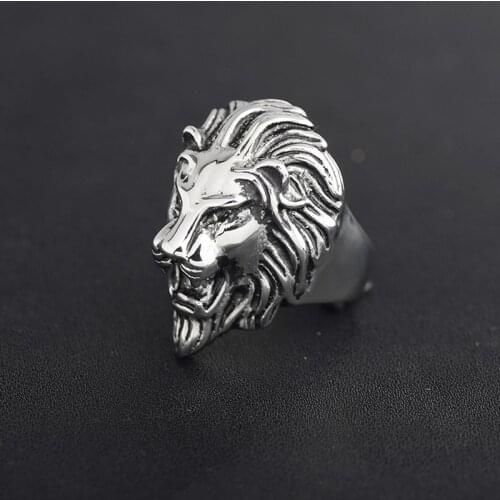 Retro Personality Lion Head Mens Ring Euro-American Punk Overbearing Finger Jewelry Hip Pop Style Fashion Vintage Trendy LR1020