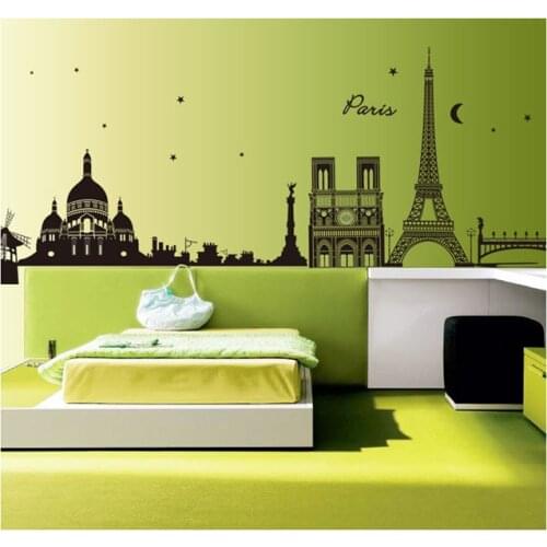 Paris Night Wall Stickers Home Decor Living Room 3d Art Building Poster Mural Removable DIY Teenager Room Decoration Wallpaper