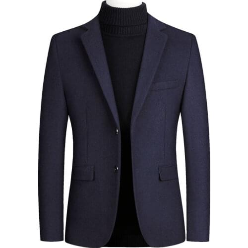 2021 Fashion New Mens Solid Color Casual Boutique Woolen Dress Suits Blends Blazers Jacket Coat
