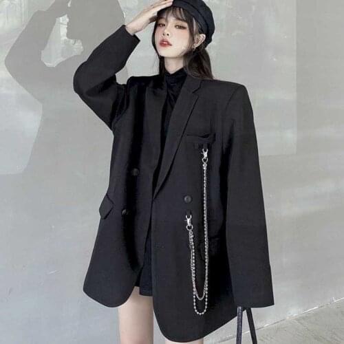 New Suit Jacket Womens Trendy Dark Black Retro Loose And Thin Fried Street Suit Jacket Women 2020 Spring And Autumn Loose A