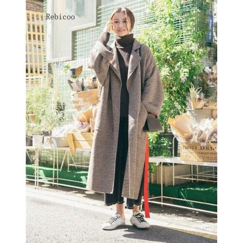 New Autumn Long Women Wool Coat Lapel Fashion Belt Slim Female Elegant Vintage Jacket Overcoat For Office Ladies Plus Size