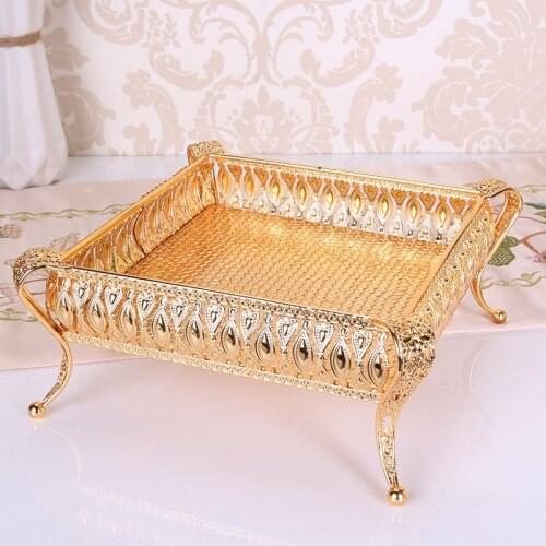 Home Drinks Tray Creative Vintage Fruit Plate Table Snack Iron Storage Box Round Square Tray Gold Fruit Basket Desk Decoration