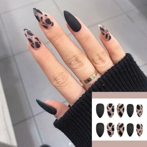 Full Cover fake Press on Nails Black Matte Leopard Print Pure Acrylic Frosted Ballerina acrylic for nails Artificial Designs