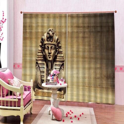 Custom Egyptian Statues Curtain Polyester Fabric Printing For Living room Bedroom Decor Multi-size Print Drapes Decor Sets