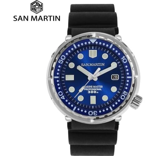 San Martin Tuna Diver Watches Stainless Steel Automatic Movement Multicolor 30Bar Water Resistant Luminous Dial Sapphire Glass