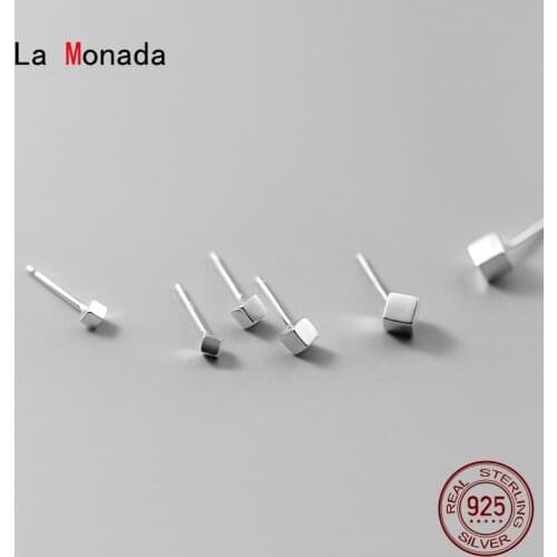 La Monada Cube Fashion Womens Earrings Silver 925 Ear Piercing 925 Silver Earrings For Women Square Silver Stud Earrings Small