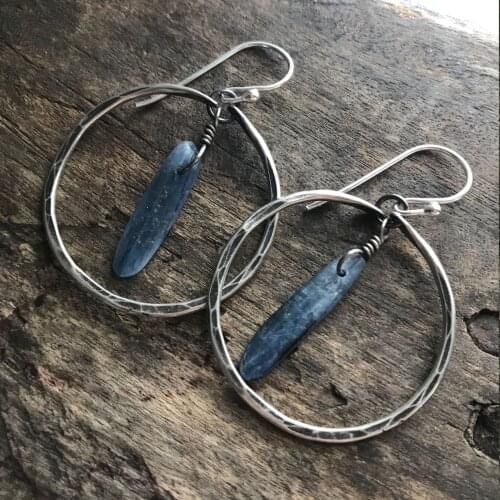 Rongyu 2020wish New 925 Large Silver Plated Earrings European and American Retro Olive Natural Lapis Earrings