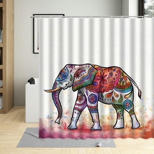 Miracille Lndian Colorful Elephant Printed Waterproof Polyester Shower Curtain Ethnic Style Bathroom Curtains For Living Room