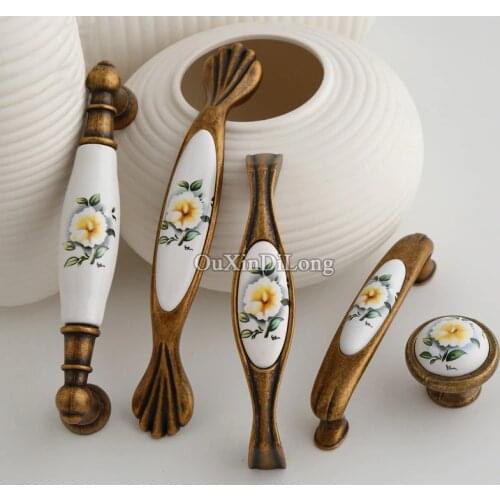 High Quality 10PCS Ceramic Furniture Handles European Rural Drawer Wardrobe Cupboard Wine Cabinet Kitchen Pull Handles & Knobs