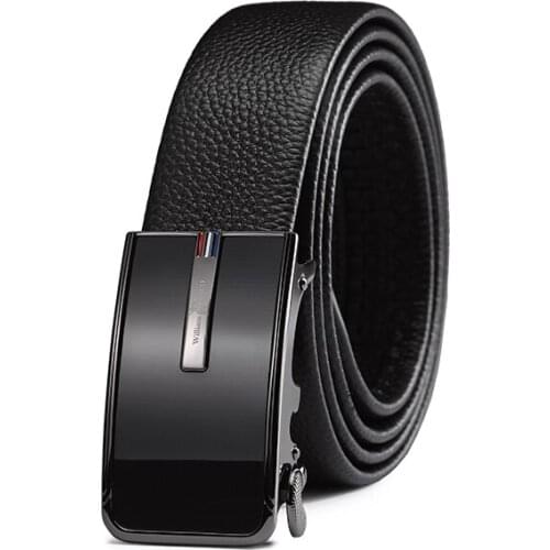 WILLIAMPOL High-end mens belt high-quality metal shiny surface automatic buckle natural cowhide belt 18213p