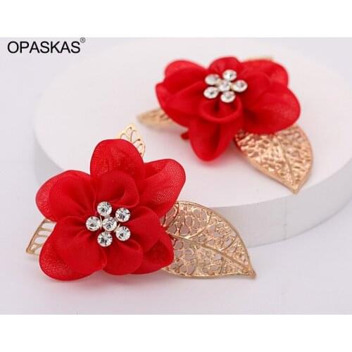 Red Flower Hairpin Hand-Made Faux Rhinestone New Year Clip Alloy Hairclip Wedding Toasting Clothing Accessories VL