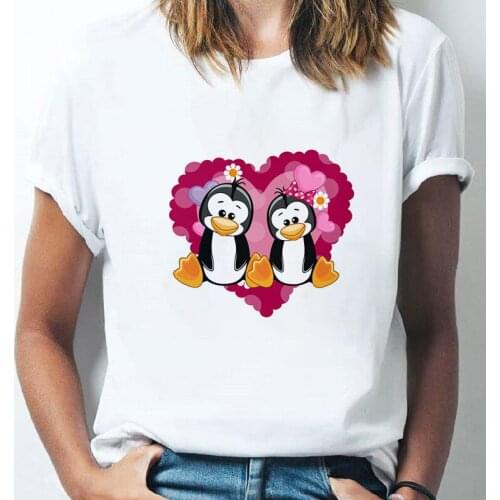 Fashion T shirt Women Kawaii penguin Print Graphics Top Summer Short sleeve Tshirt Female Tee Shirt Femme Ladies Clothes T-shirt