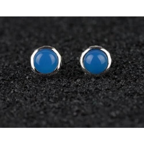 925silver earrings women contracted aquamarine tremella nail pure and fresh and fashion style restoring ancient ways