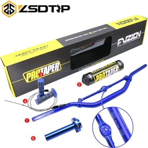 ZSDTRP Motorcycle 28mm 1-1/8" Fat Bar Handlebar Handle Grips Pads Cable For HONDA KAWASAKI SUZUKI YAMAHA Protaper Pro Dirt Bike