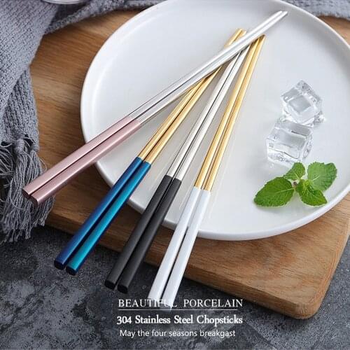 23cm 1Pair Stainless Steel Chinese Japanese Chopsticks Colorful Reusable Chopsticks Sushi Sticks Baguette Chinos Tableware