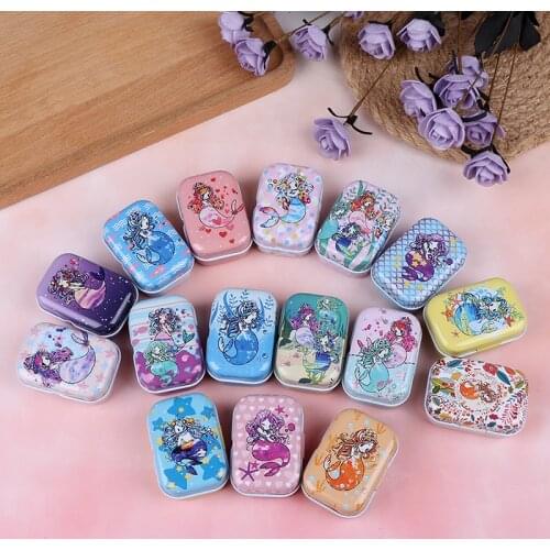 1Pc Cartoon Mermaid Tin Box Pill Tablet Capsule Box Storage Moisture-proof Small Storage Boxes Random