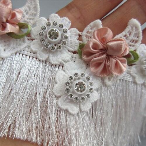 100cm White Tassel Fringe Lace Trim Ribbon Diamond Fabric Embroidered Applique Sewing Craft Dress Clothes Garment Decoration