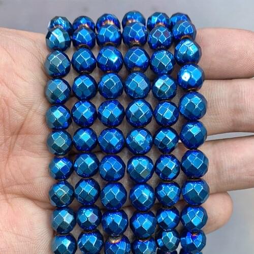 2/3/4/6/8/10mm Smooth Natural Stone Beads Faceted Blue Hematite Loose Beads DIY Bracelet Accessories For Jewelry Making 15