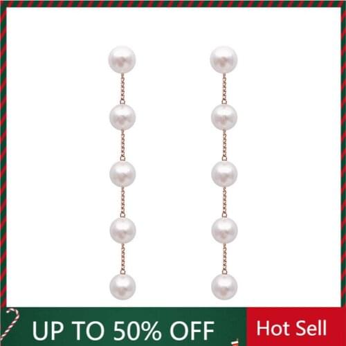 2021 New Women Trend Simulation Pearl Long Earrings Female Rhinestone Wedding Pendant Earrings Fashion Korean Jewelry Earrings