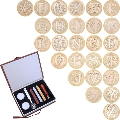 26 English Alphabets Metal Seal Stamp Initial Letter Vintage A-Z Alphabet Letter Wax Badge Seal Stamp Wax Kit Set With Box Gift