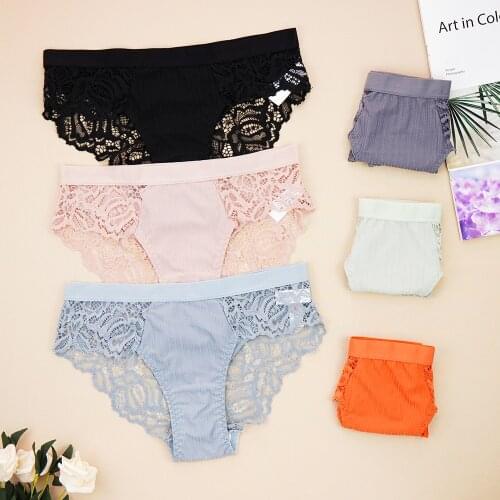 3 Pcs Women Underwear Cotton Panties Sexy Panty Briefs Lace Panties Lingerie Seamless for Female Solid Comfort Pantys Underpants
