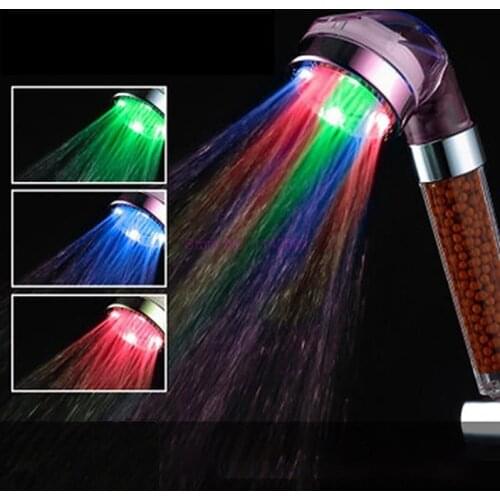 50pcs LED Shower Head Pressurized Sprinkler Water Saving Temperature Control LED Anion Shower Water Faucet Tap Heads