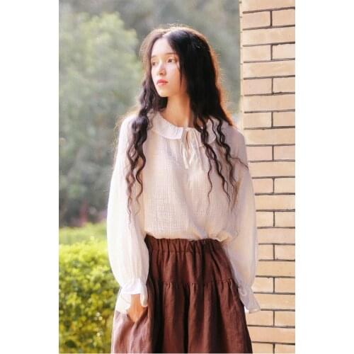 Spring Autumn Blouses Women Korean Casual Loose Long Sleeve 100%Cotton Mori Girls White Shirts blusas mujer de moda 2020