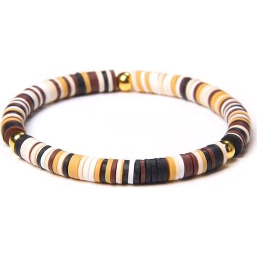 6mm Handmade Ethnic Polymer Clay Disc Beads Bracelet For Women Men Bohemian Beads Charm Elastic Bracelet Couple Beach Jewelry