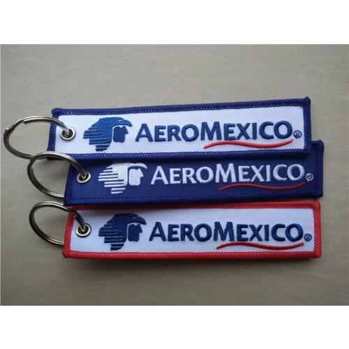 Aero Mexico Airlines Aeromexico Fabric Embroidery Keychain Made By Twill + Ring With Merrow Border Accept Custom