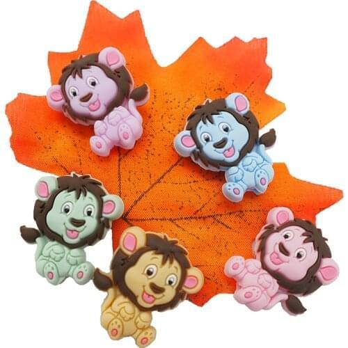 Chenkai 10PCS Lion Shaped Silicone Beads Baby Animal Cartoon Beads Teether For Making Toddlers Soothing Charm Jewelry Chain Gift