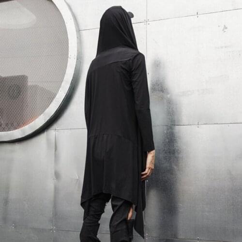 Nightclub DJ singer punk hip hop long trench coat stage costume vintage gothic cloak spring male black long jacket abrigo hombre