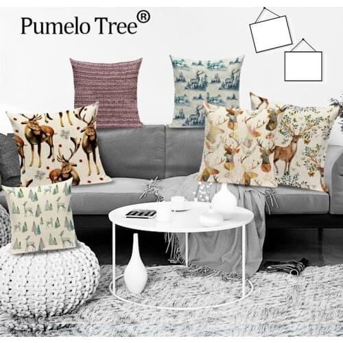 Farmhouse Home Flower Decorative Pillows Case Retro Feather Cushion Cover for Sofa Home Living Room Sika Deer Almofadas Covers