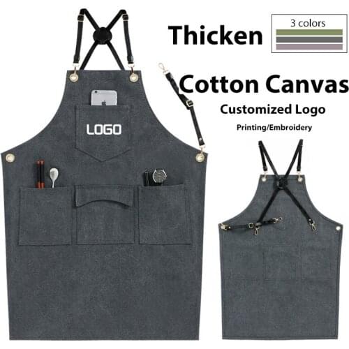 Thicken Cotton Canvas Delantal Chef Apron Kitchen Accesories Nordic Apron Men Women Keuken Schort Work Cooking Apron