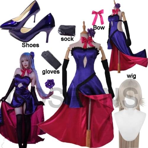 Fate Grand order Jeanne d'Arc Alter Sleeveless Full Dress Uniform Outfit Anime Halloween women Cosplay Costumes Wigs and shoes