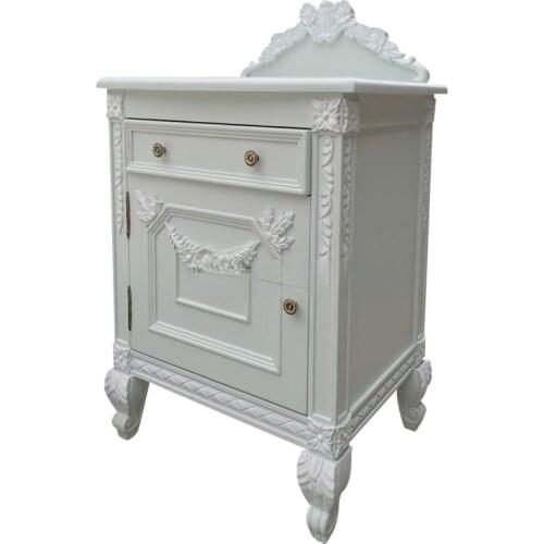 French Provincial Wooden Hand Carved White & Blue Nightstand Table/ Antique Vintage Princess Bedside Table