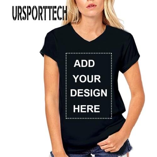 Customized T Shirt Logo Printing Women Print Your Own Design High Quality Breathable Cotton V Neck T-Shirt For Woman Plus Size